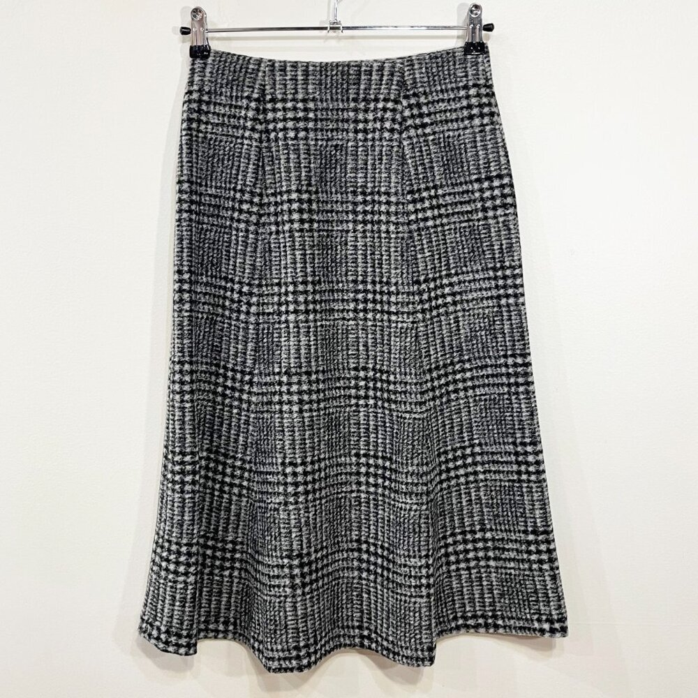 Like New Uniqlo Wool Blend Plaid Midi Skirt Grey Black XS - Picture 3 of 7